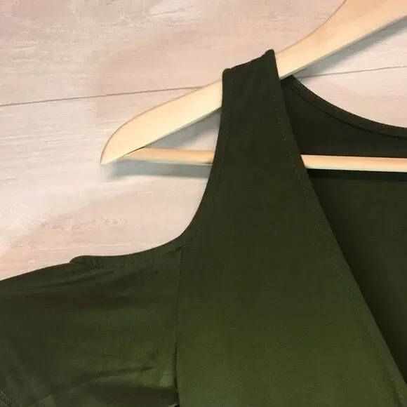 Alya Cold Shoulder Wrap Dress  | Francescas Brand Green Fit and Flowy Flattering - Picture 3 of 5